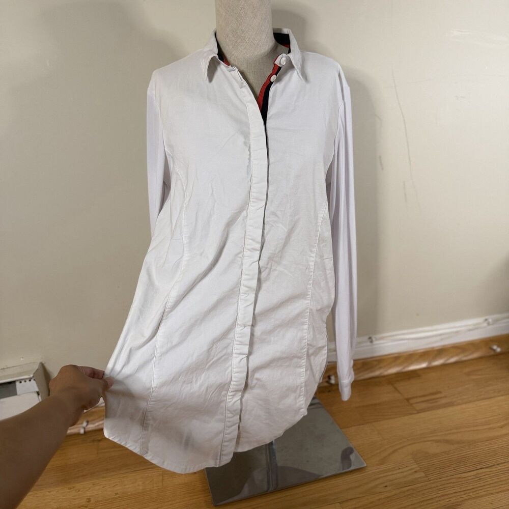 Anatomie Long Sleeve Button Up Shirt White M Made in Italy Side Zippers Travel